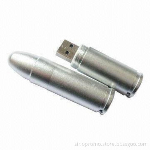Bullet-shaped USB Flash Drive with Keychain, No External Power is Required